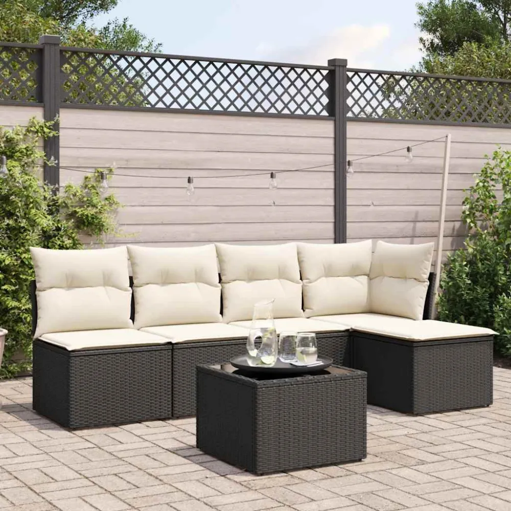 6-delige Loungeset met kussens poly rattan zwart vidaXL