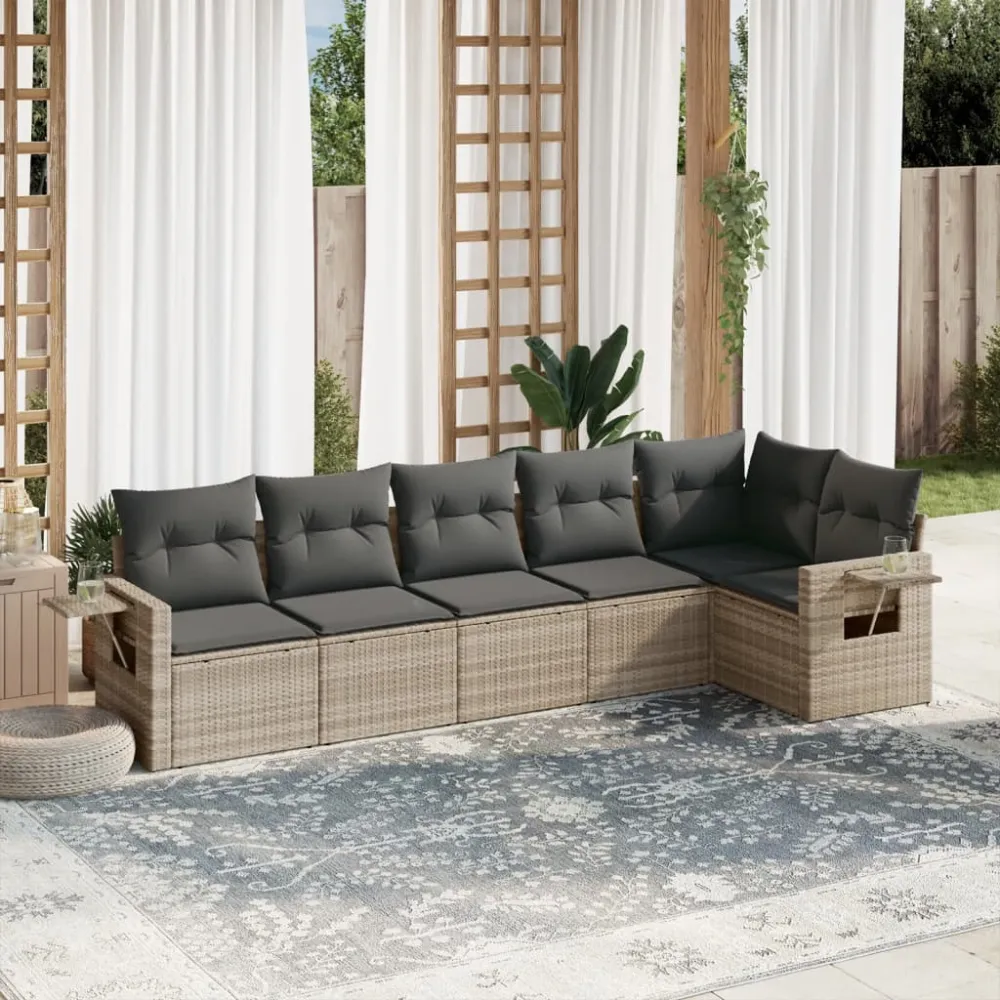 6-delige Loungeset met kussens poly rattan lichtgrijs vidaXL
