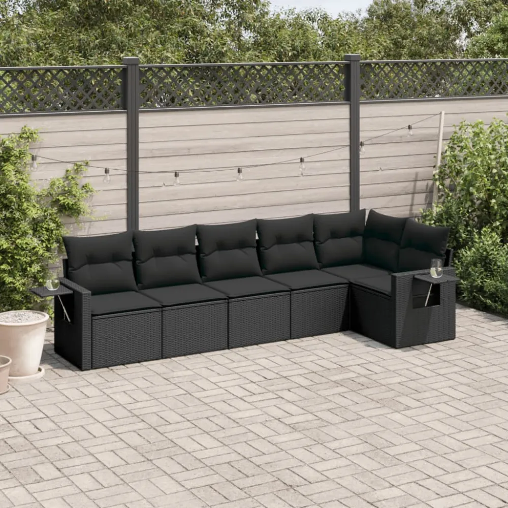 6-delige Loungeset met kussens poly rattan zwart vidaXL