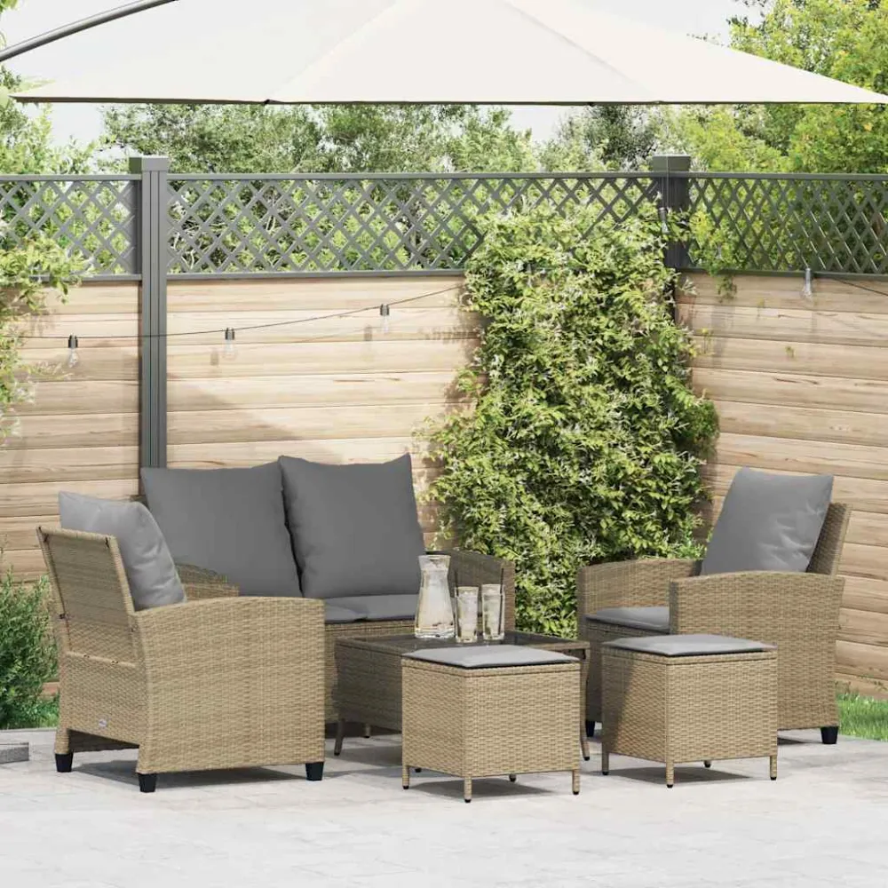 6-delige Loungeset met kussens poly rattan beige vidaXL