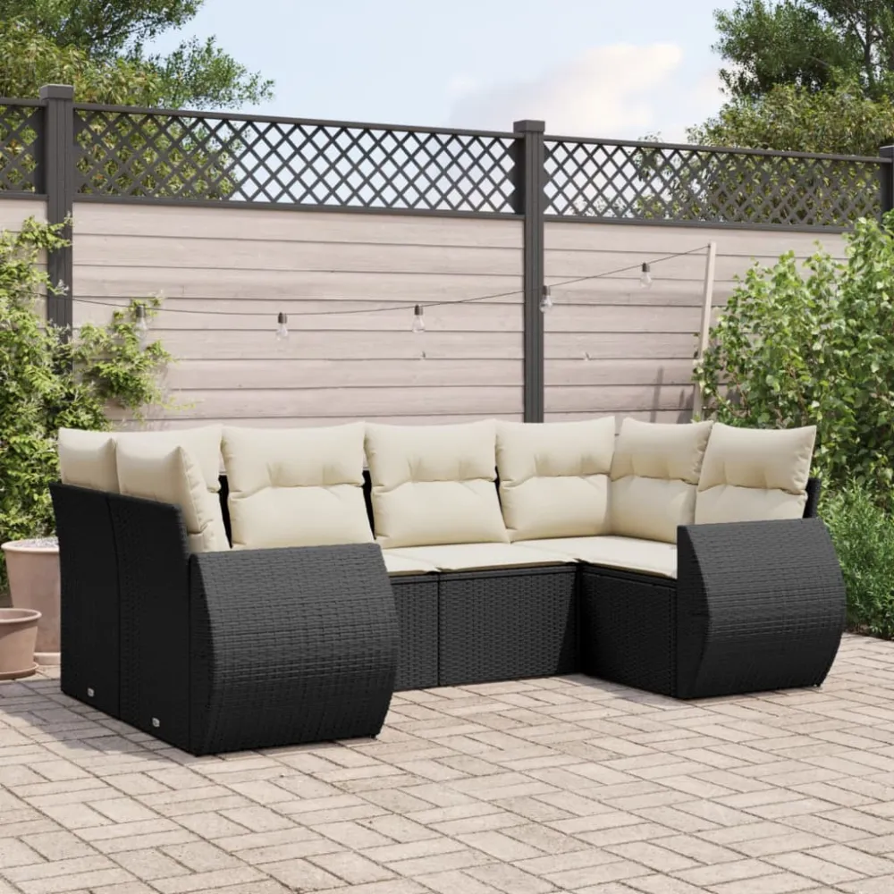 6-delige Loungeset met kussens poly rattan zwart vidaXL