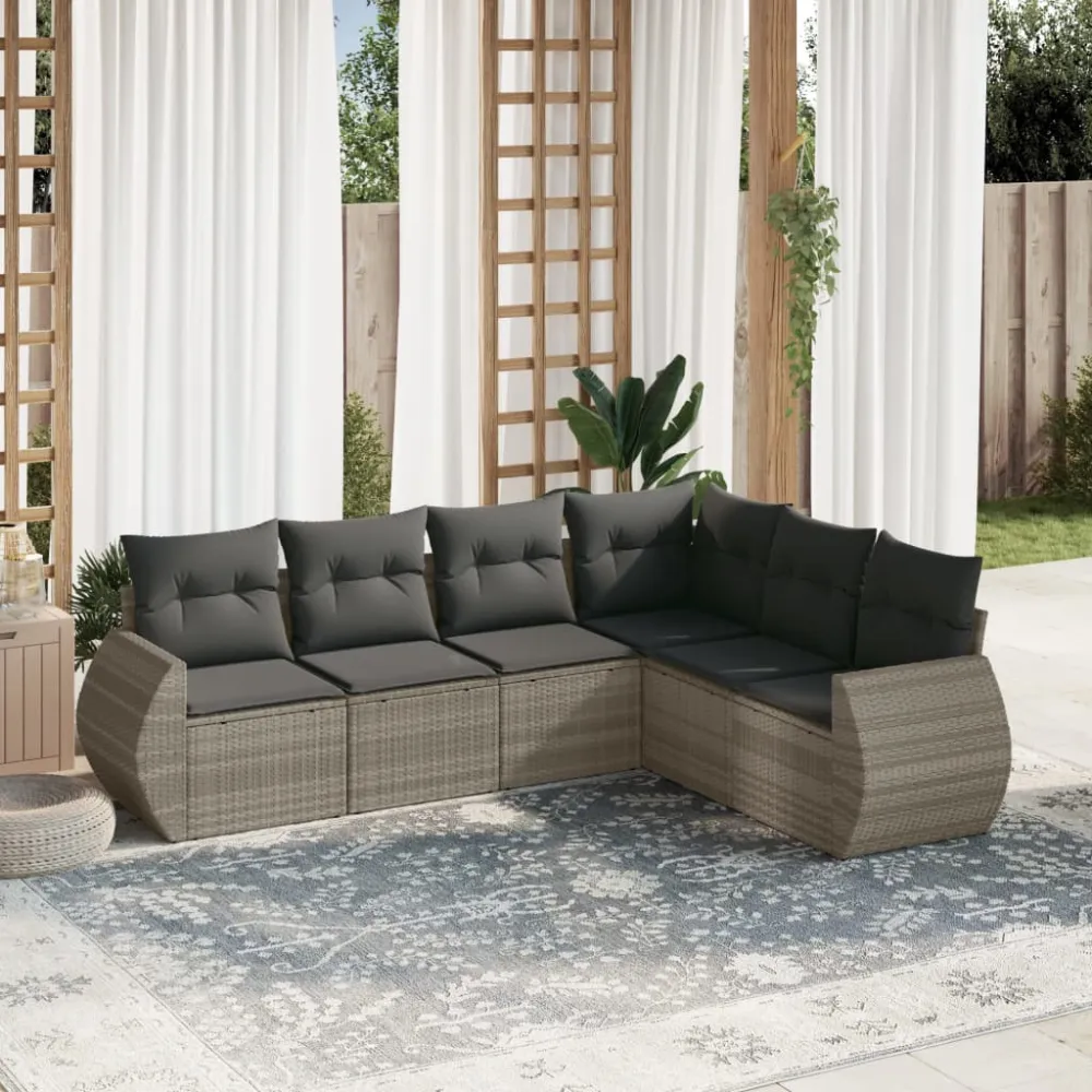 6-delige Loungeset met kussens poly rattan lichtgrijs vidaXL