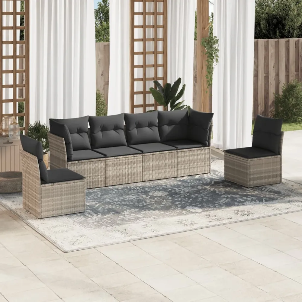 6-delige Loungeset met kussens poly rattan lichtgrijs vidaXL