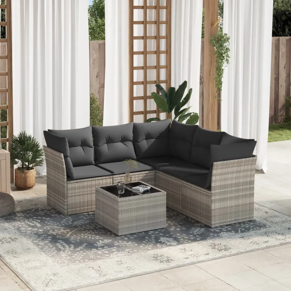 6-delige Loungeset met kussens poly rattan lichtgrijs vidaXL