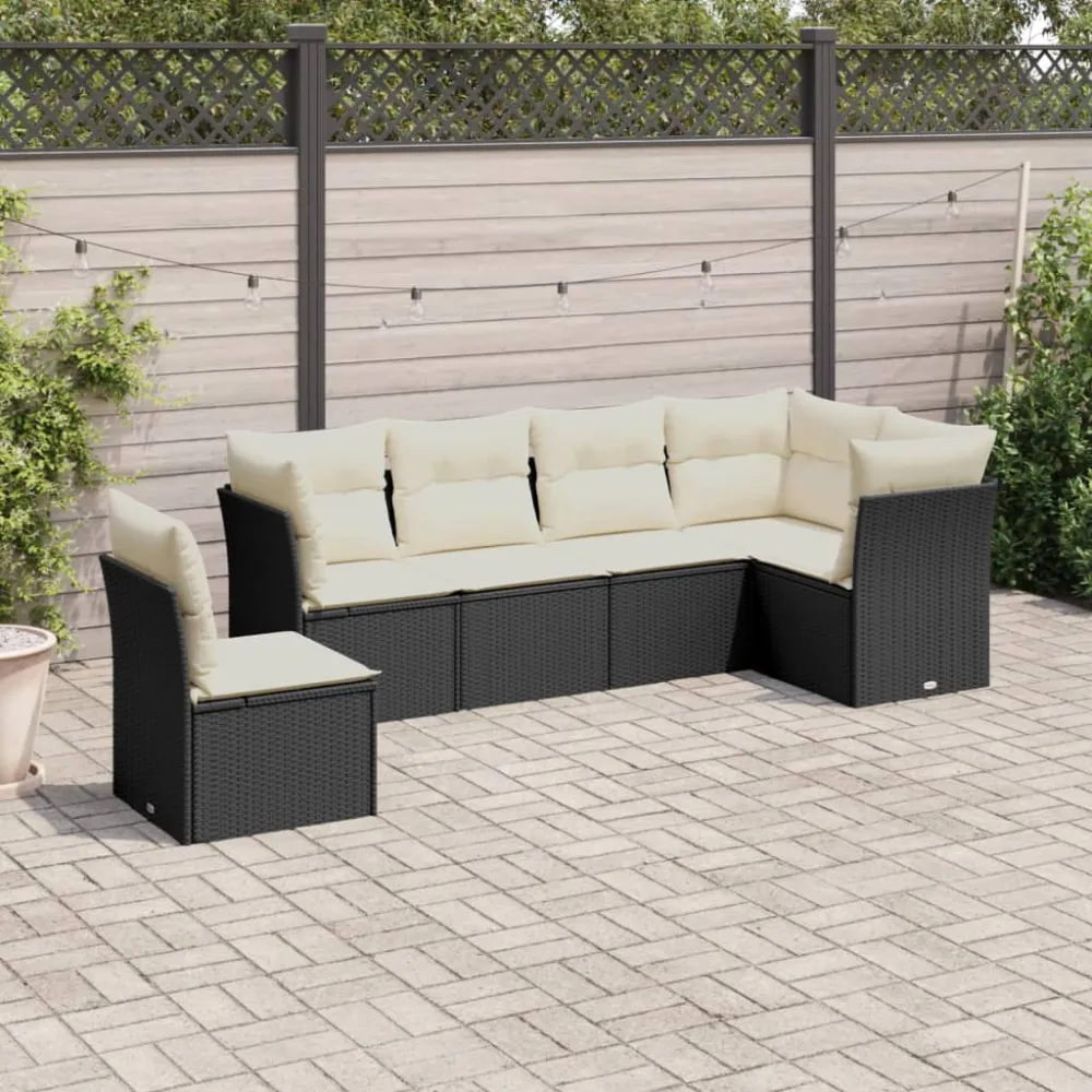 6-delige Loungeset met kussens poly rattan zwart vidaXL