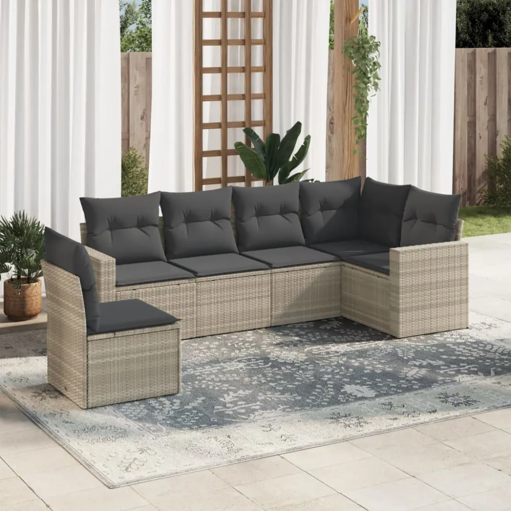 6-delige Loungeset met kussens poly rattan lichtgrijs vidaXL