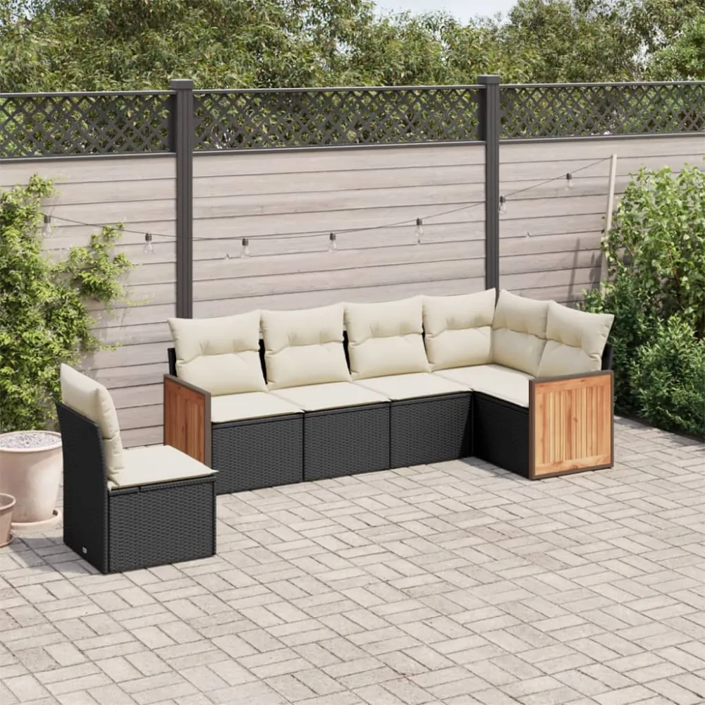 6-delige Loungeset met kussens poly rattan zwart vidaXL