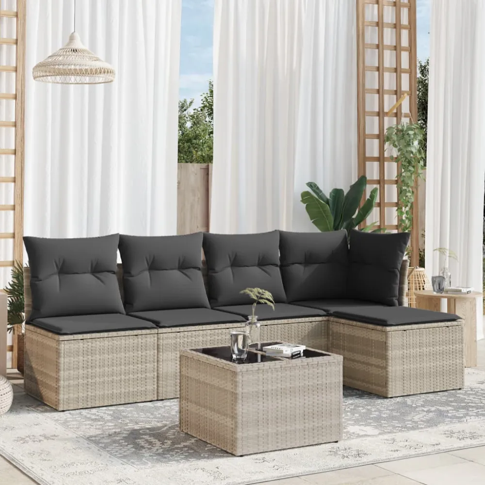 6-delige Loungeset met kussens poly rattan lichtgrijs vidaXL