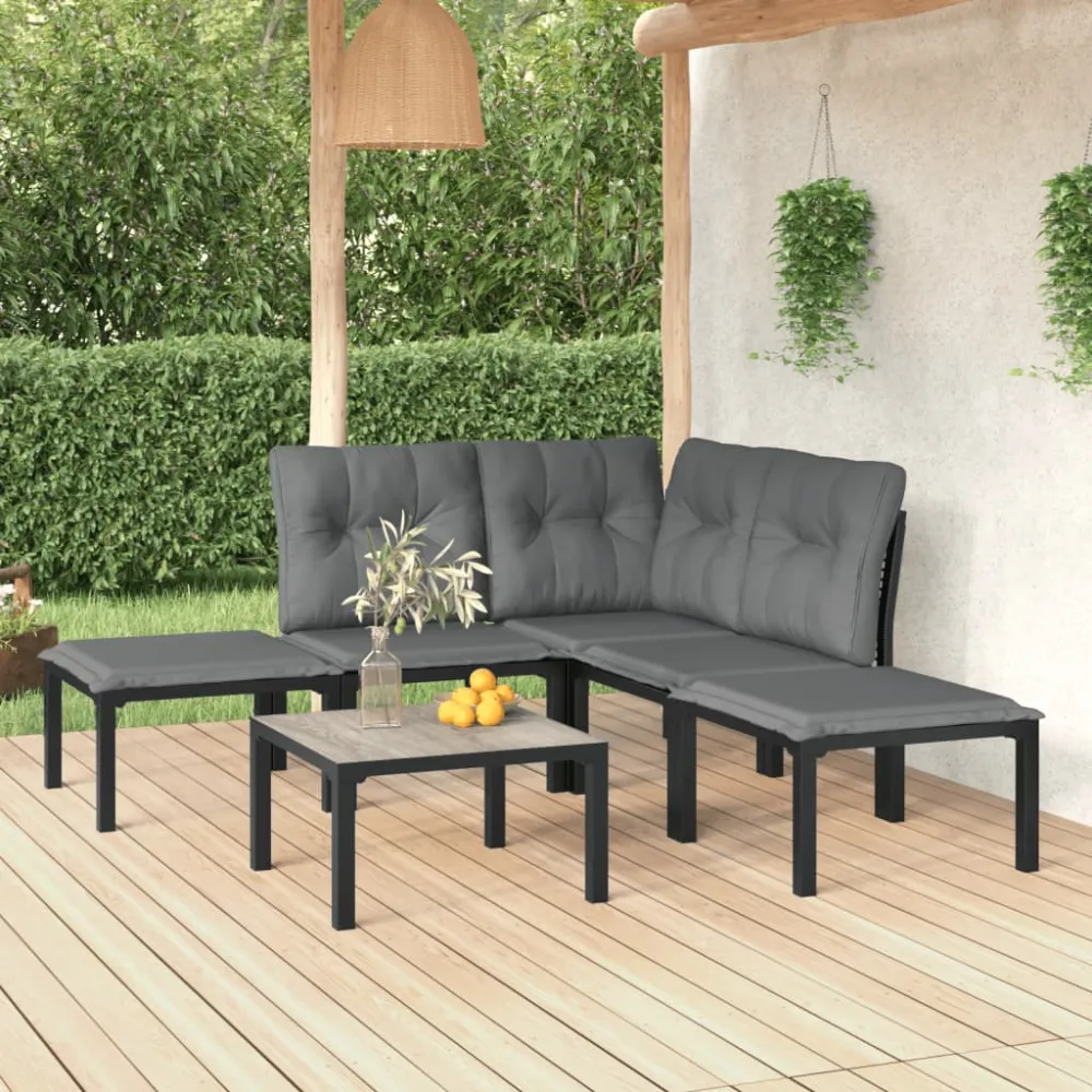 6-delige Loungeset poly rattan zwart en grijs vidaXL