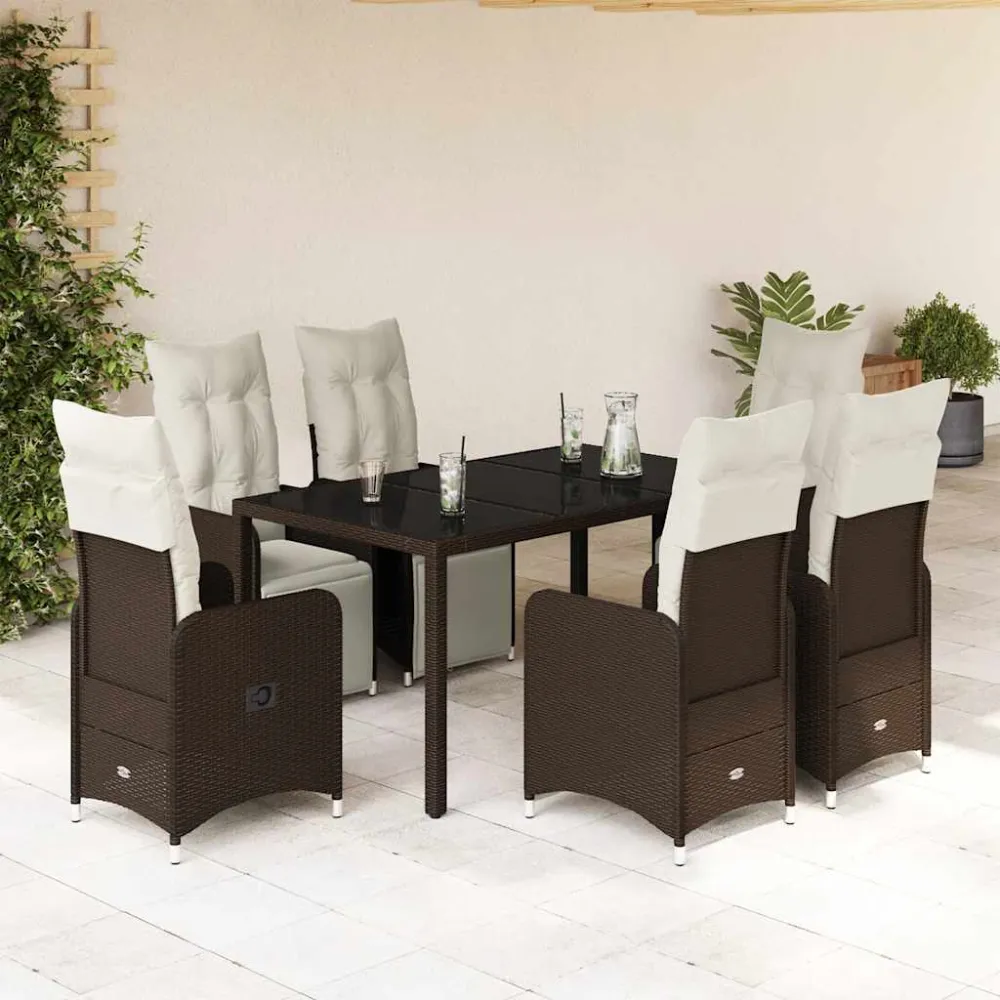 7-delige Bistroset met kussens poly rattan bruin vidaXL