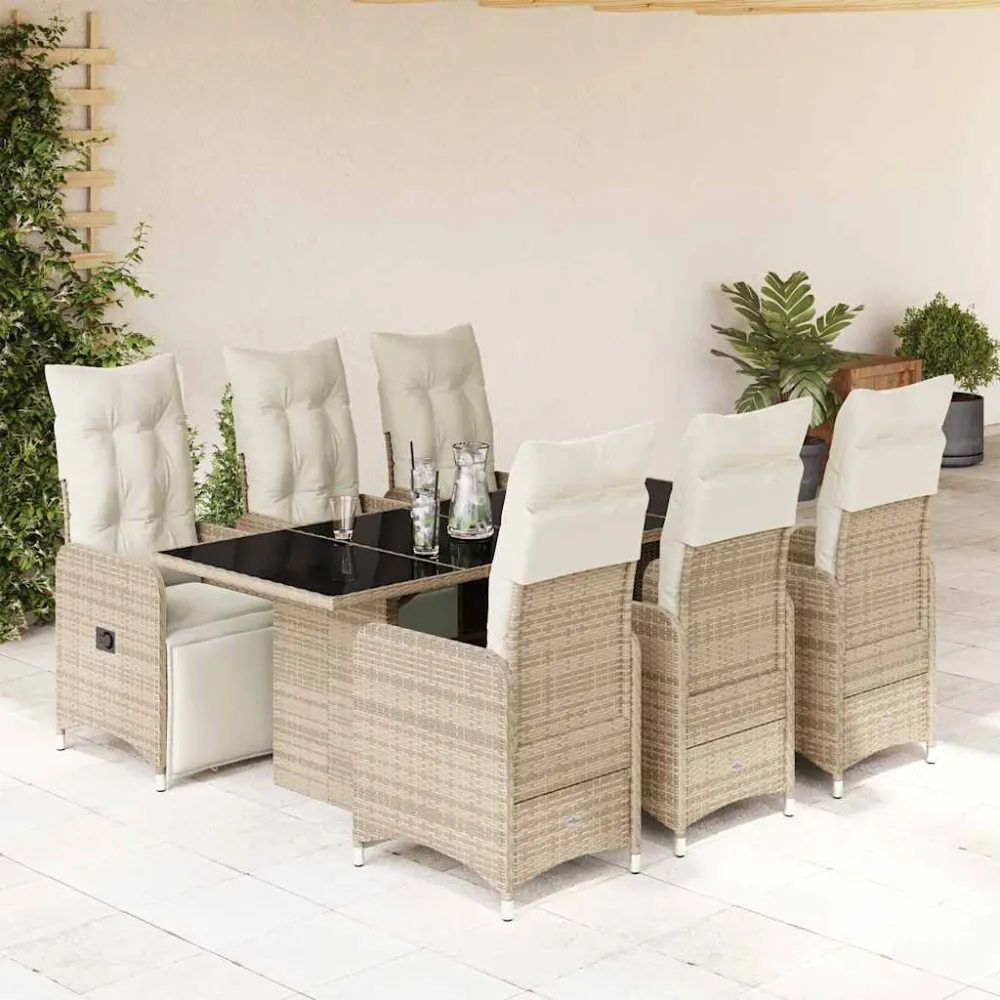 7-delige Bistroset met kussens poly rattan bruin vidaXL