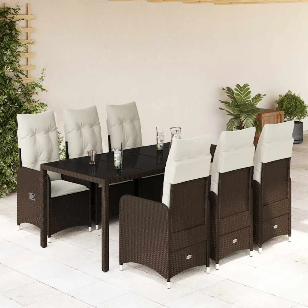 7-delige Bistroset met kussens poly rattan bruin vidaXL