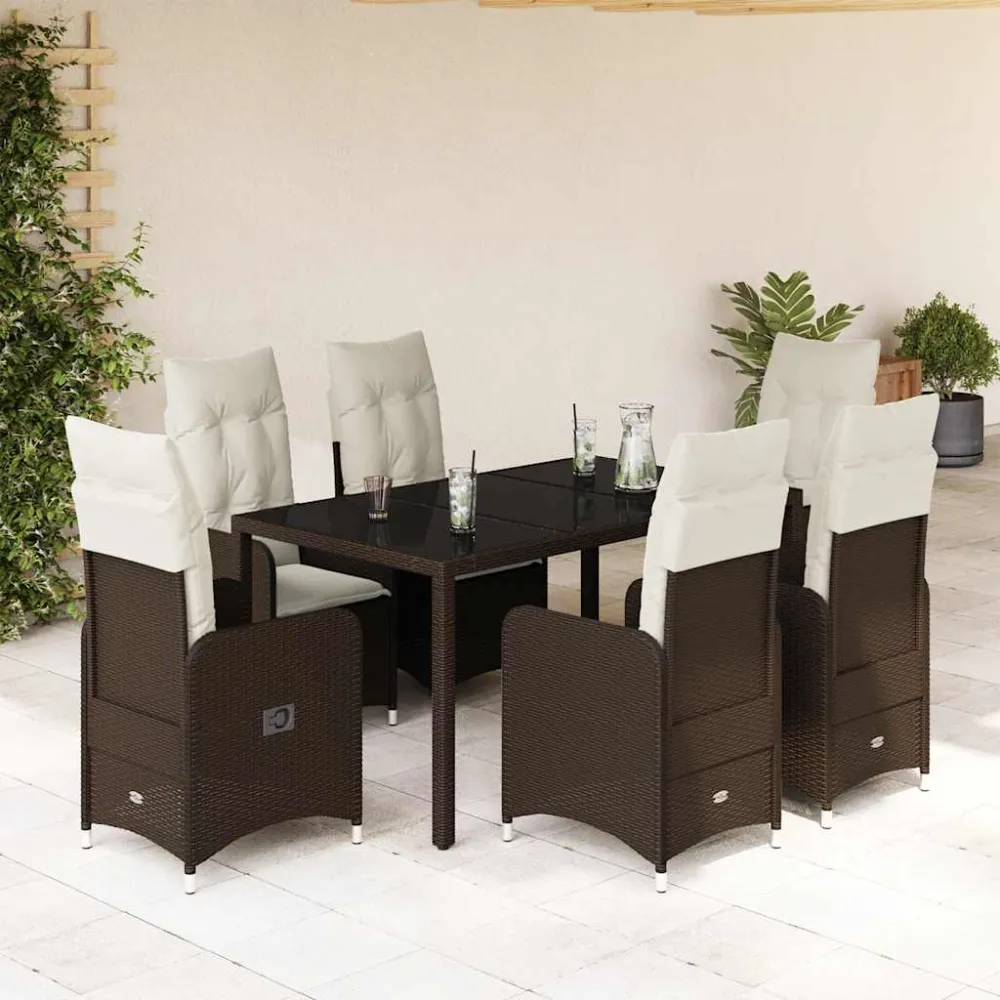 7-delige Bistroset met kussens poly rattan bruin vidaXL