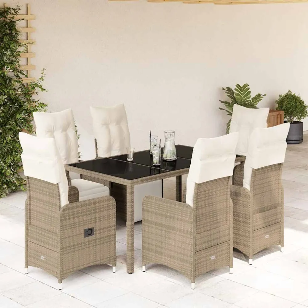 7-delige Bistroset met kussens poly rattan bruin vidaXL