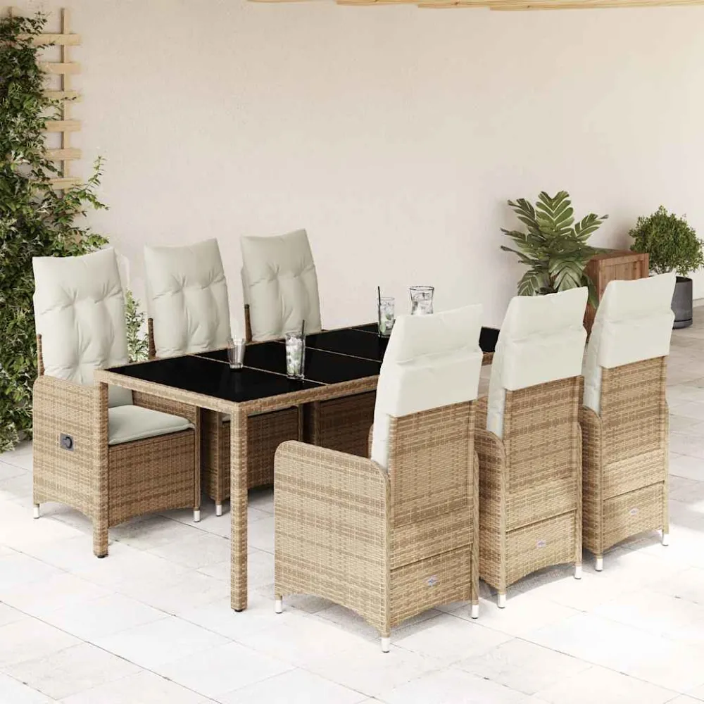 7-delige Bistroset met kussens poly rattan beige vidaXL