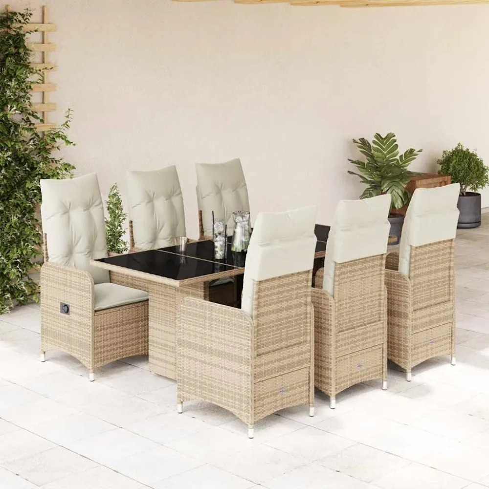 7-delige Bistroset met kussens poly rattan beige vidaXL
