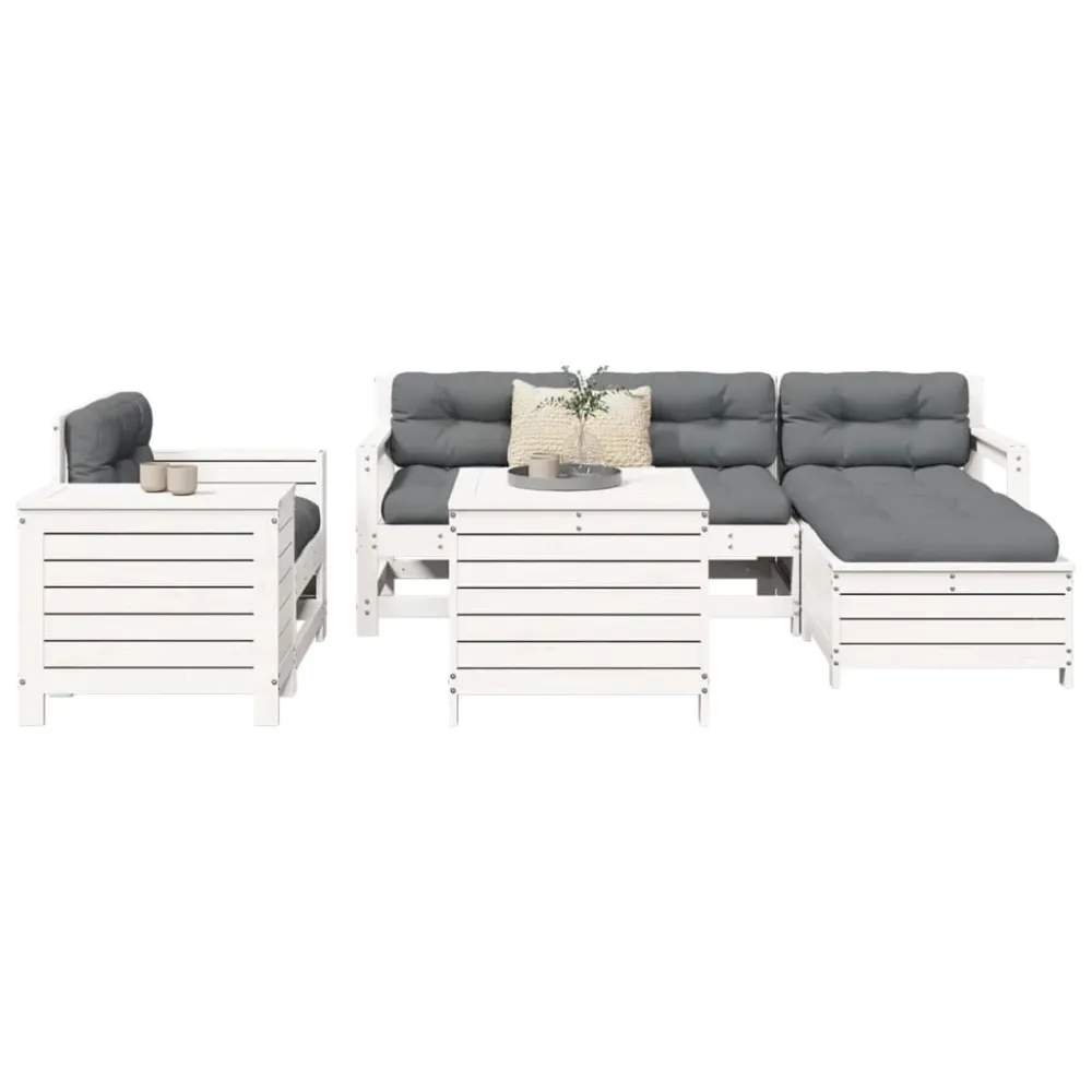 7-delige Loungeset massief grenenhout wit vidaXL