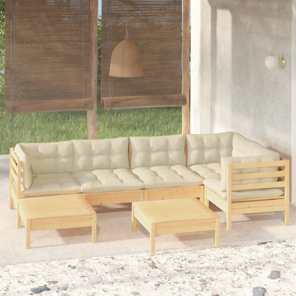 7-delige Loungeset met crèmekleurige kussens massief grenenhout vidaXL