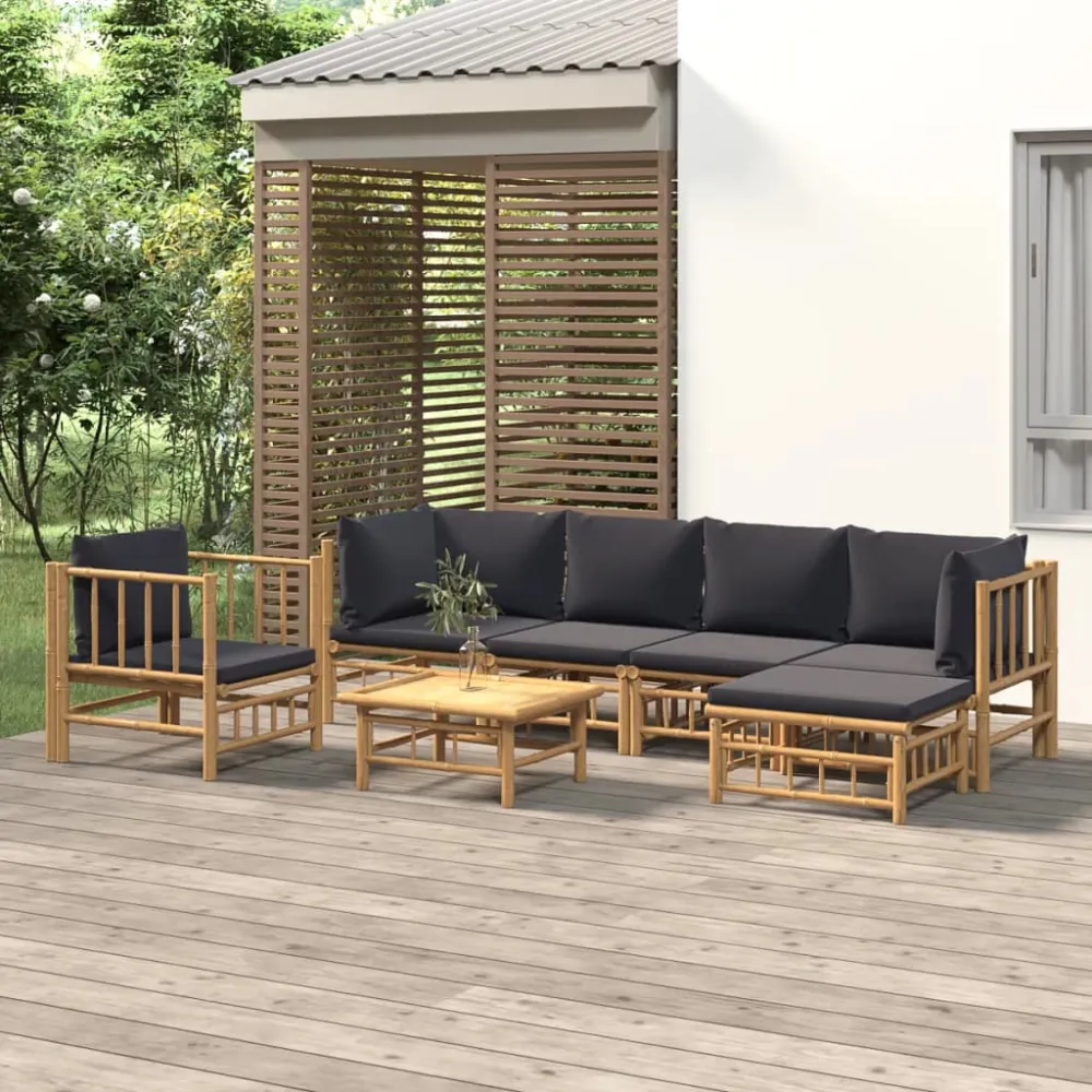 7-delige Loungeset met kussens bamboe donkergrijs vidaXL