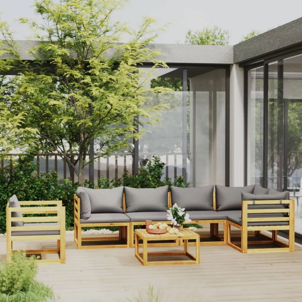7-delige Loungeset met kussens massief acaciahout vidaXL