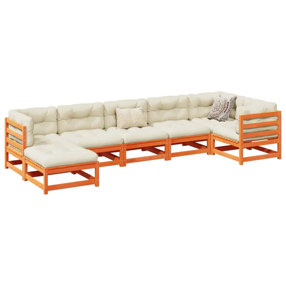 7-delige Loungeset met kussens massief grenenhout wasbruin vidaXL