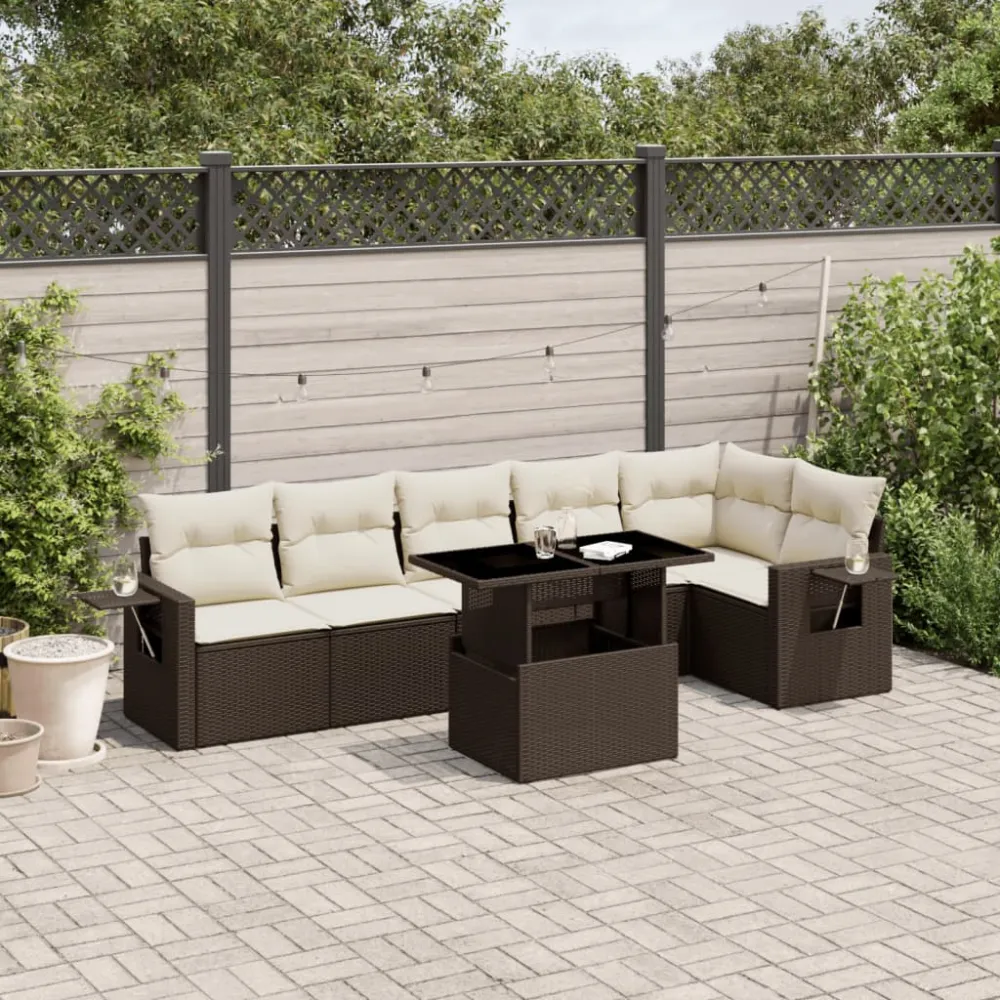 7-delige Loungeset met kussens poly rattan bruin vidaXL