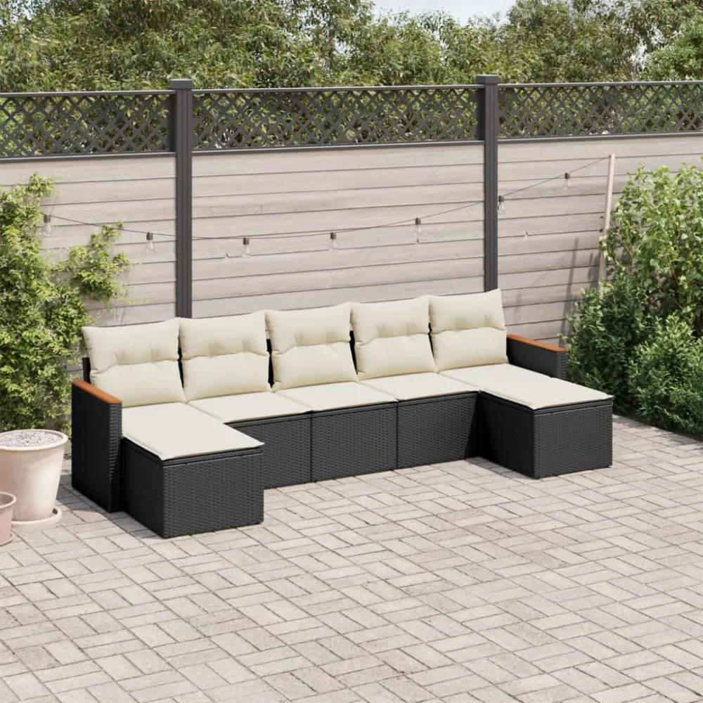 7-delige Loungeset met kussens poly rattan zwart vidaXL