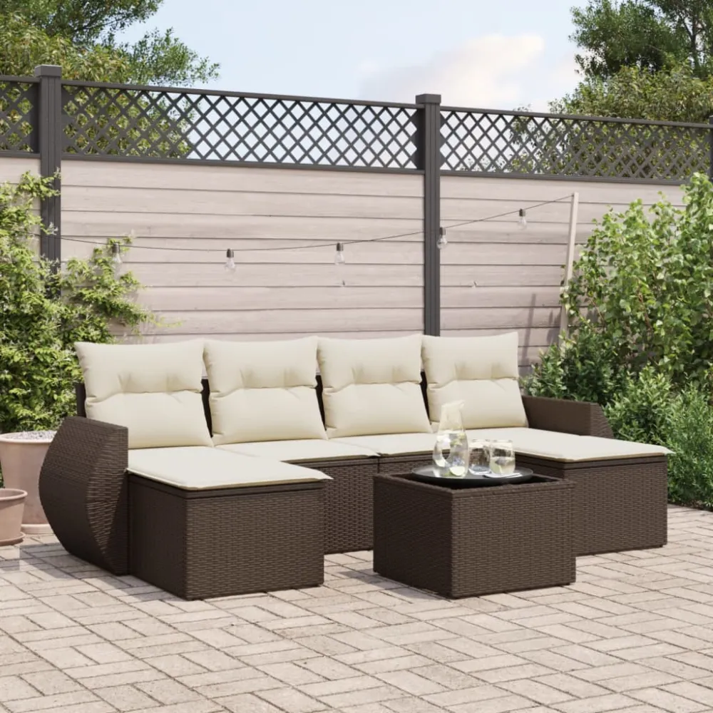 7-delige Loungeset met kussens poly rattan bruin vidaXL