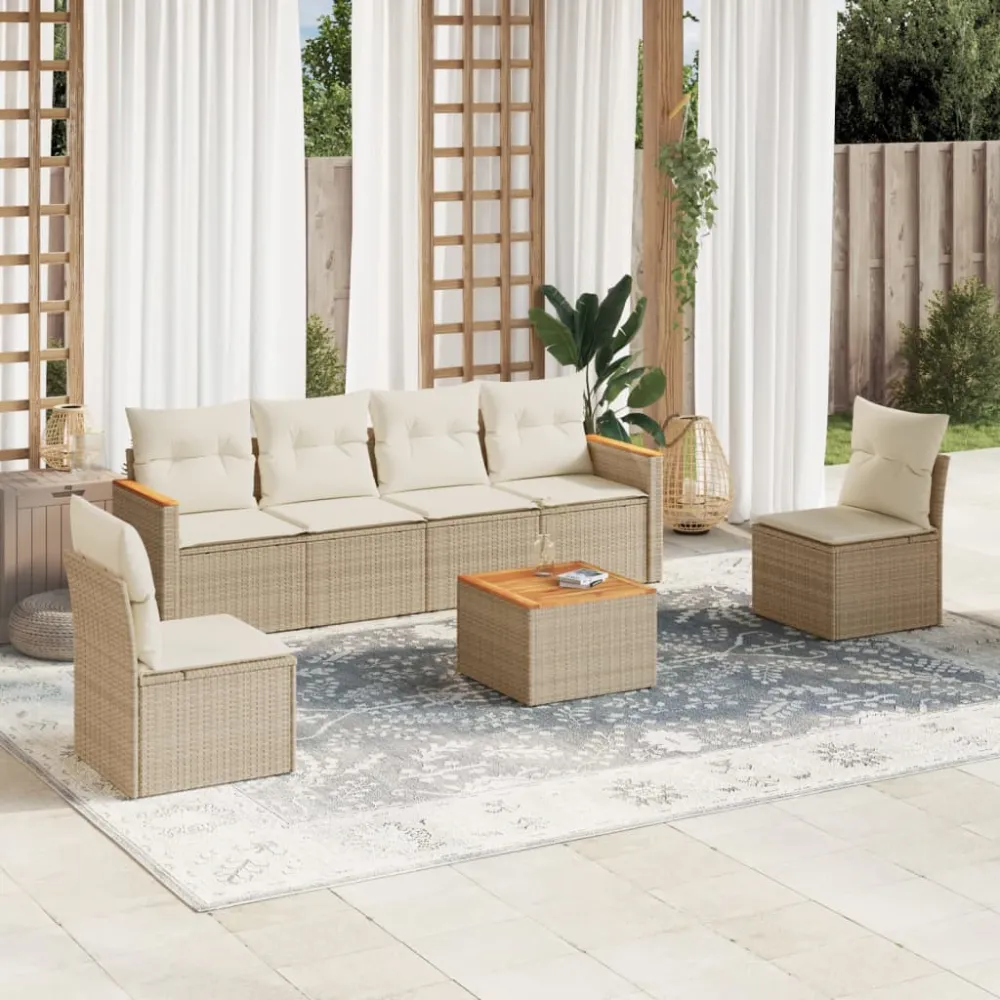 7-delige Loungeset met kussens poly rattan beige vidaXL