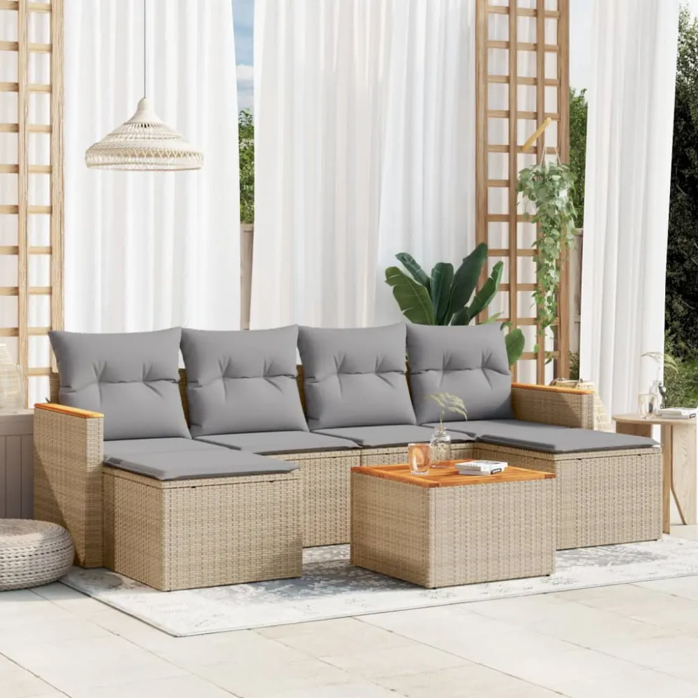 7-delige Loungeset met kussens poly rattan gemengd beige vidaXL