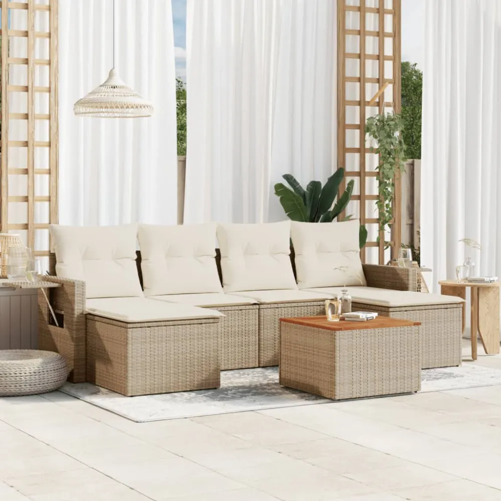 7-delige Loungeset met kussens poly rattan beige vidaXL