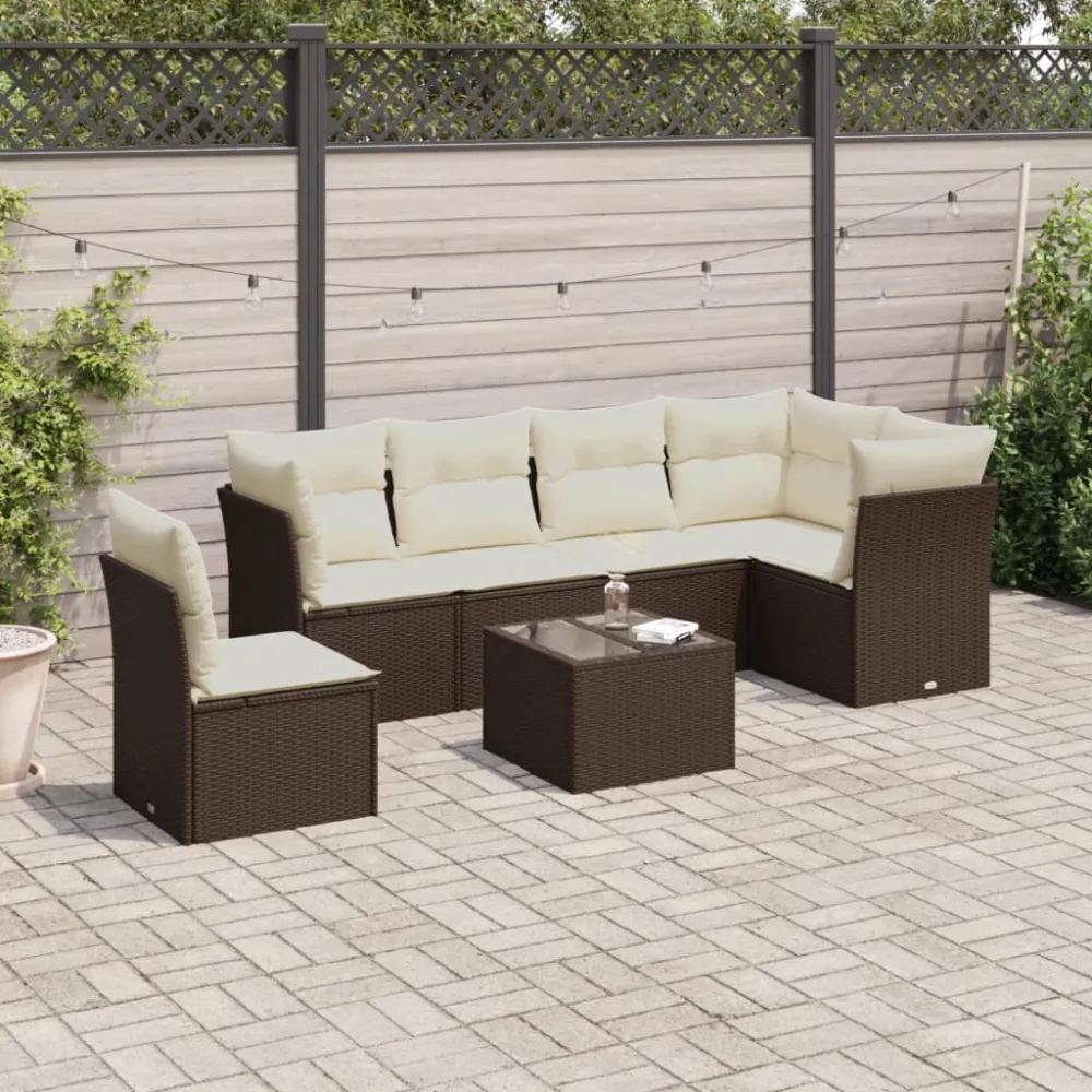 7-delige Loungeset met kussens poly rattan bruin vidaXL
