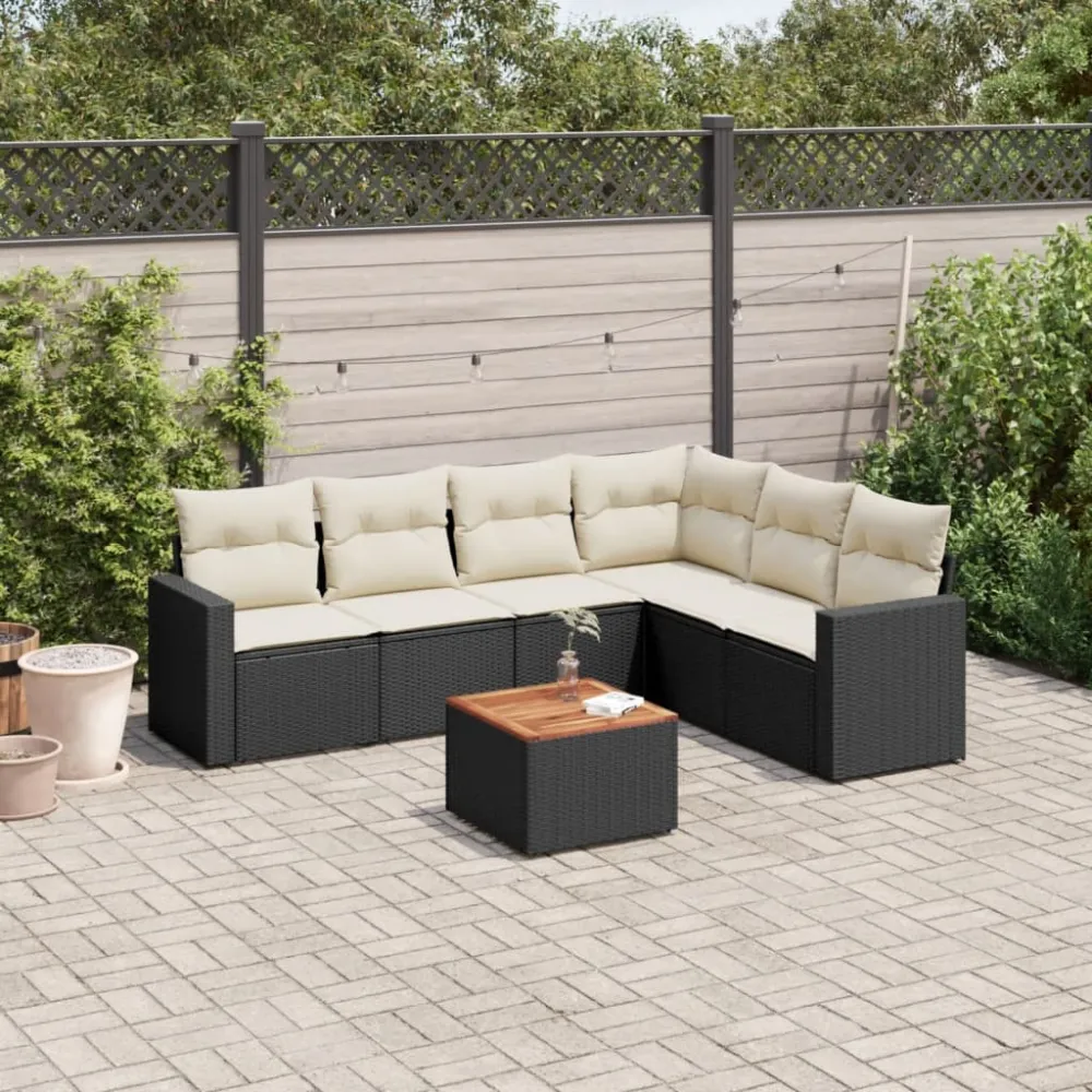 7-delige Loungeset met kussens poly rattan zwart vidaXL
