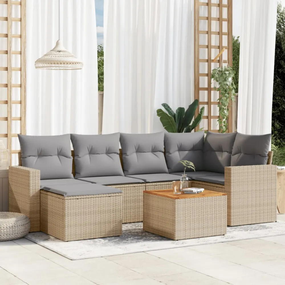 7-delige Loungeset met kussens poly rattan beige vidaXL
