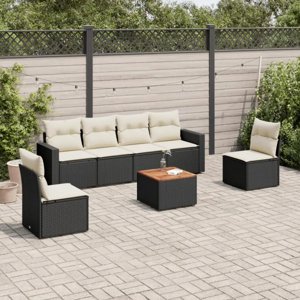 7-delige Loungeset met kussens poly rattan zwart vidaXL