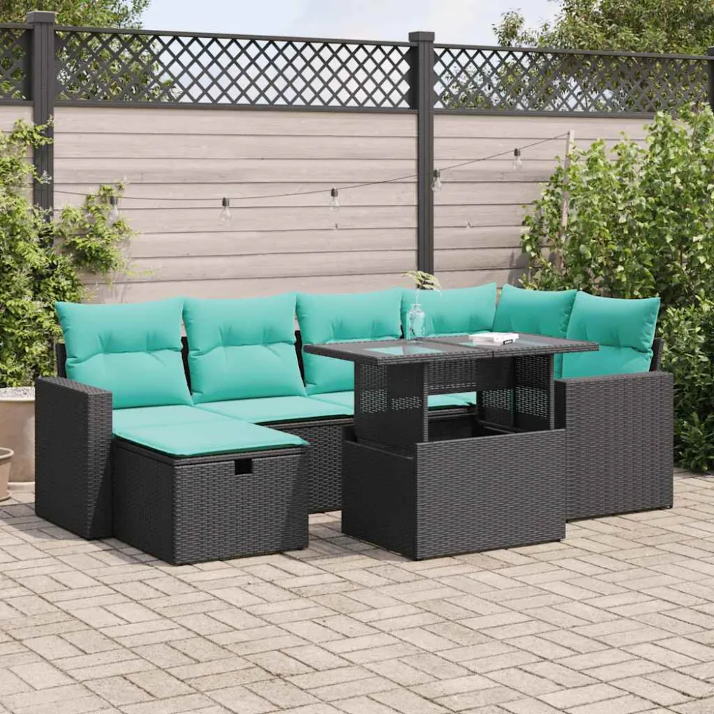 7-delige Loungeset met kussens poly rattan acacia grijs vidaXL