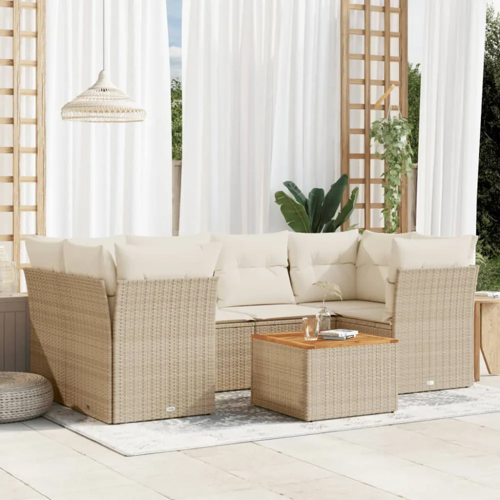7-delige Loungeset met kussens poly rattan beige vidaXL