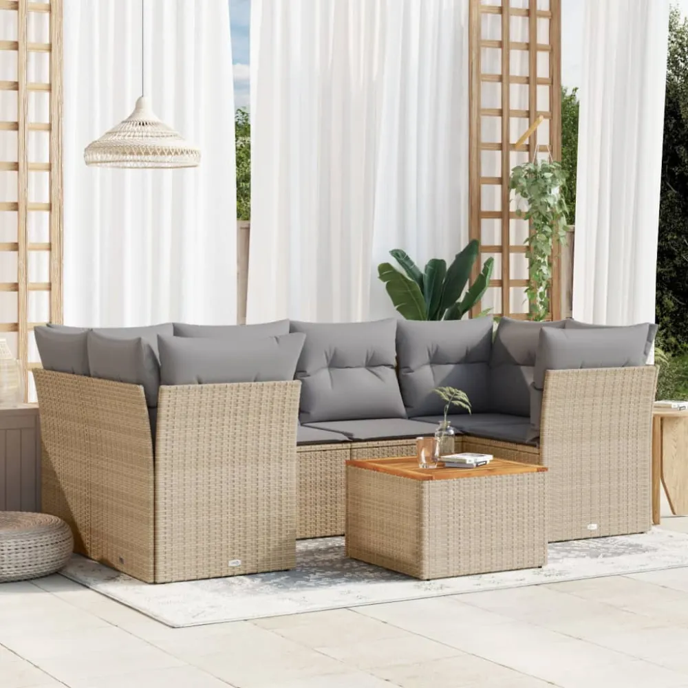 7-delige Loungeset met kussens poly rattan beige vidaXL