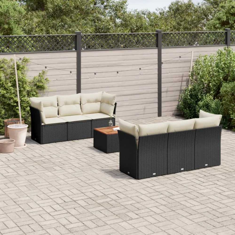 7-delige Loungeset met kussens poly rattan zwart vidaXL