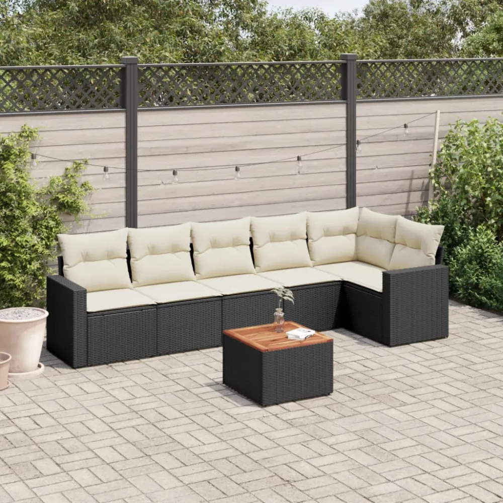 7-delige Loungeset met kussens poly rattan zwart vidaXL