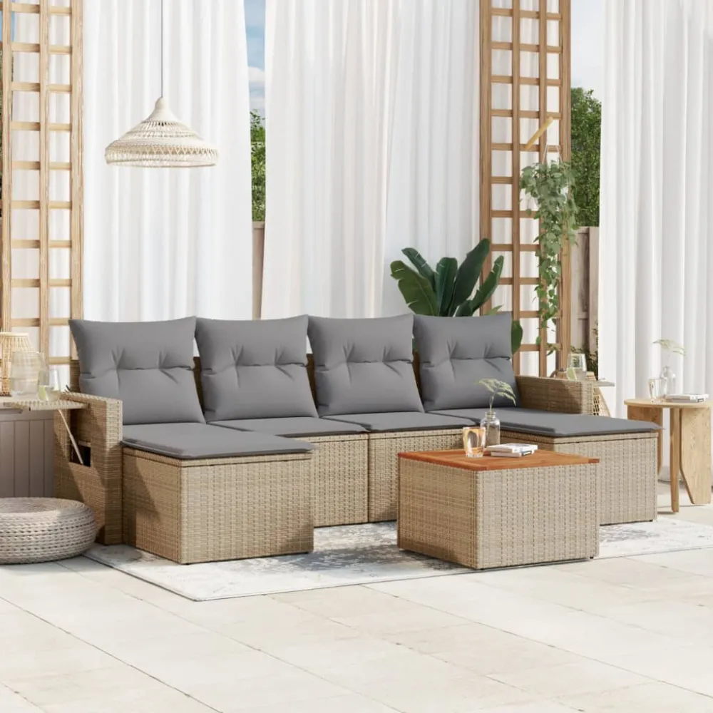 7-delige Loungeset met kussens poly rattan beige vidaXL