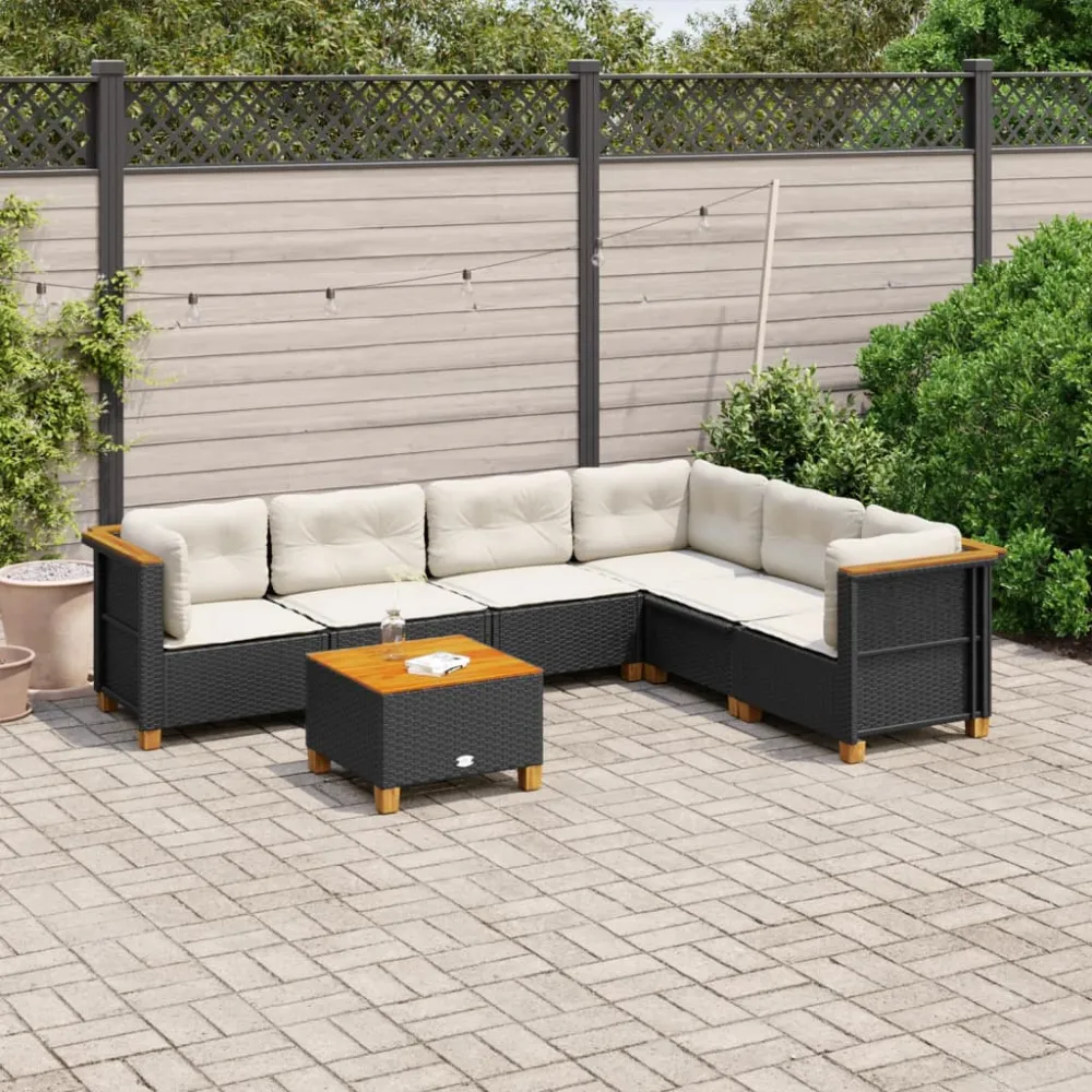 7-delige Loungeset met kussens poly rattan zwart vidaXL