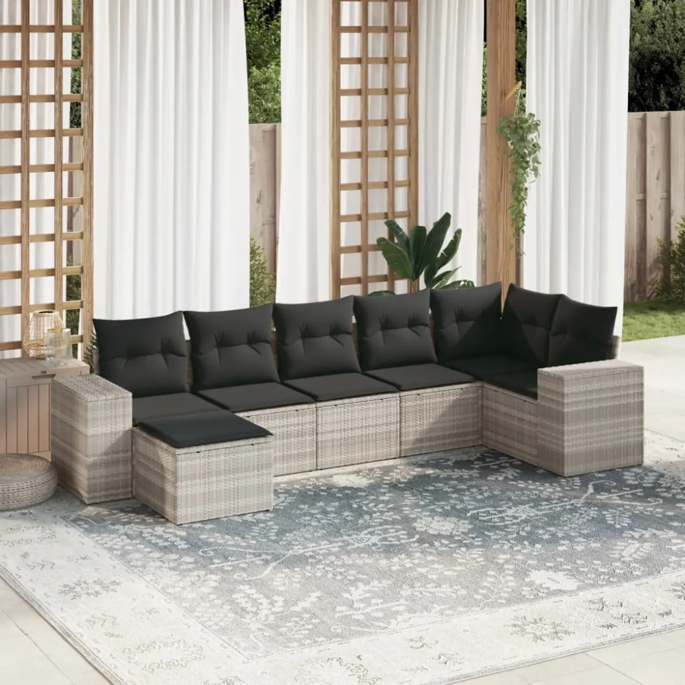 7-delige Loungeset met kussens poly rattan lichtgrijs vidaXL