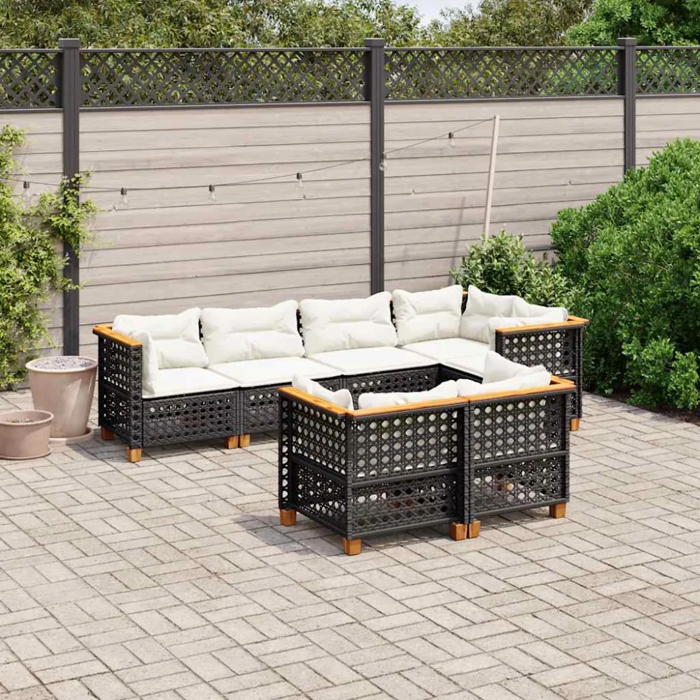 7-delige Loungeset met kussens poly rattan zwart vidaXL