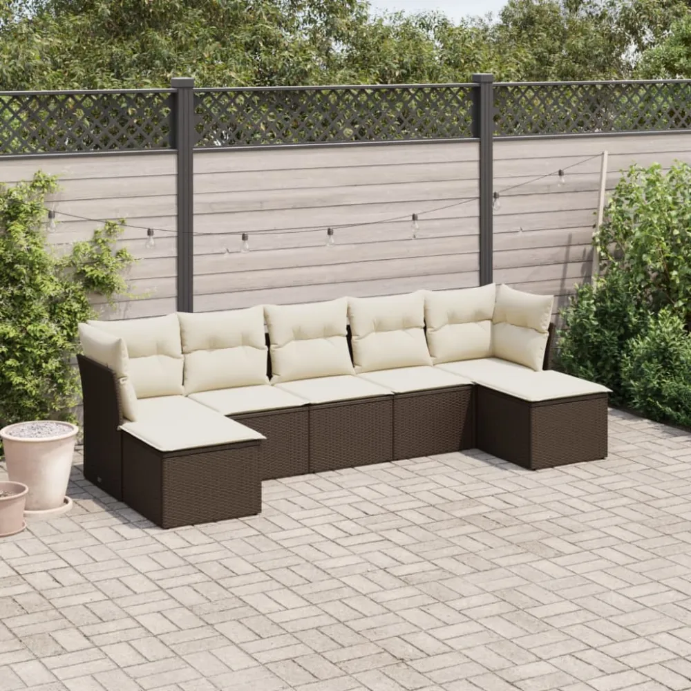 7-delige Loungeset met kussens poly rattan bruin vidaXL