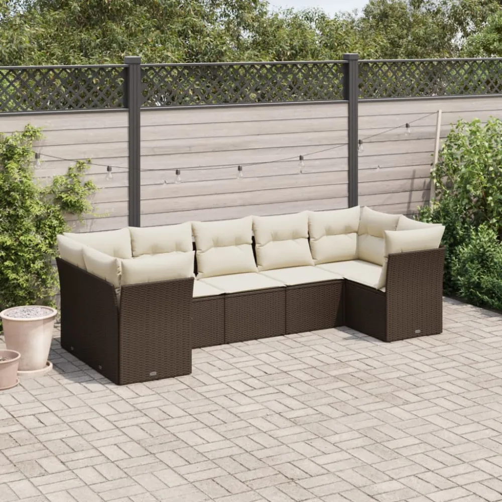 7-delige Loungeset met kussens poly rattan bruin vidaXL