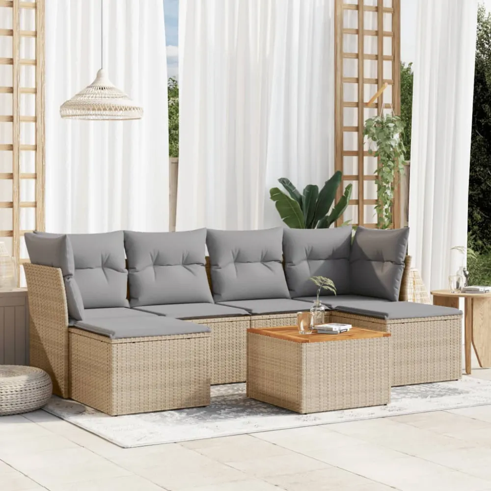 7-delige Loungeset met kussens poly rattan beige vidaXL