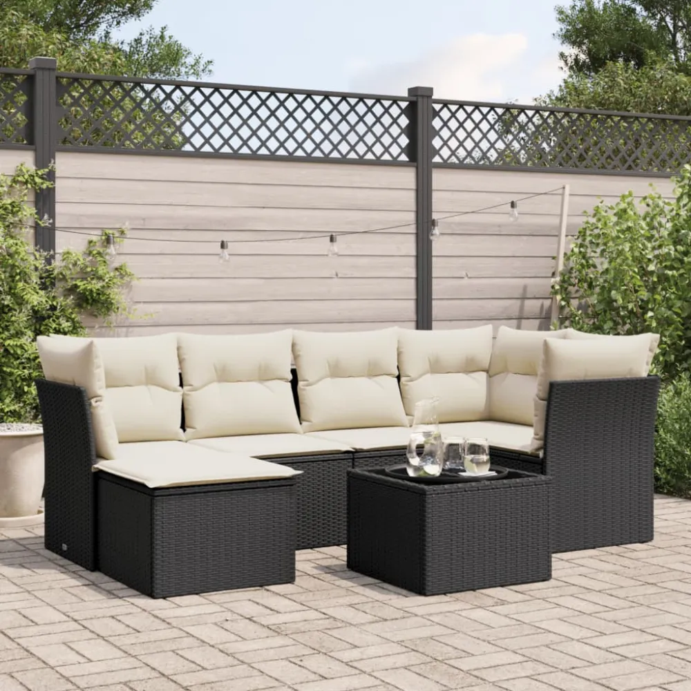 7-delige Loungeset met kussens poly rattan zwart vidaXL