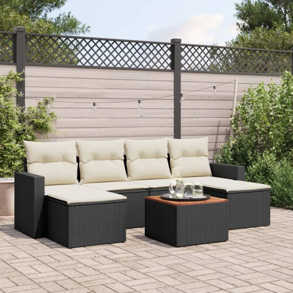7-delige Loungeset met kussens poly rattan zwart vidaXL