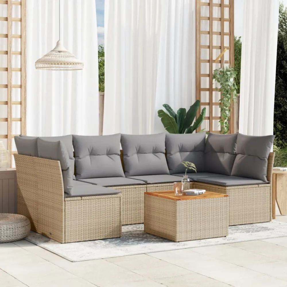 7-delige Loungeset met kussens poly rattan beige vidaXL